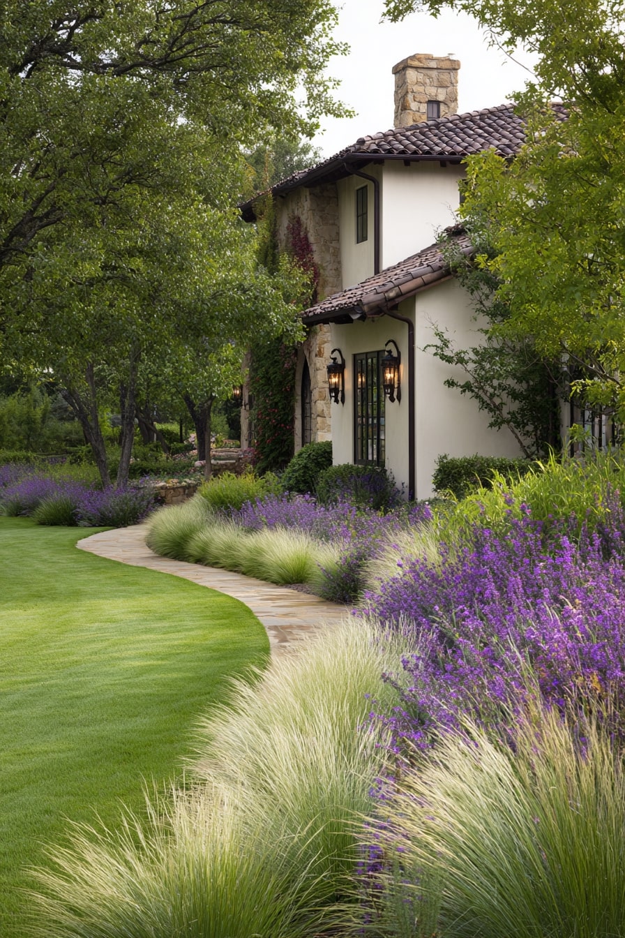 Curved Walkway Accented with Ornamental Grasses
