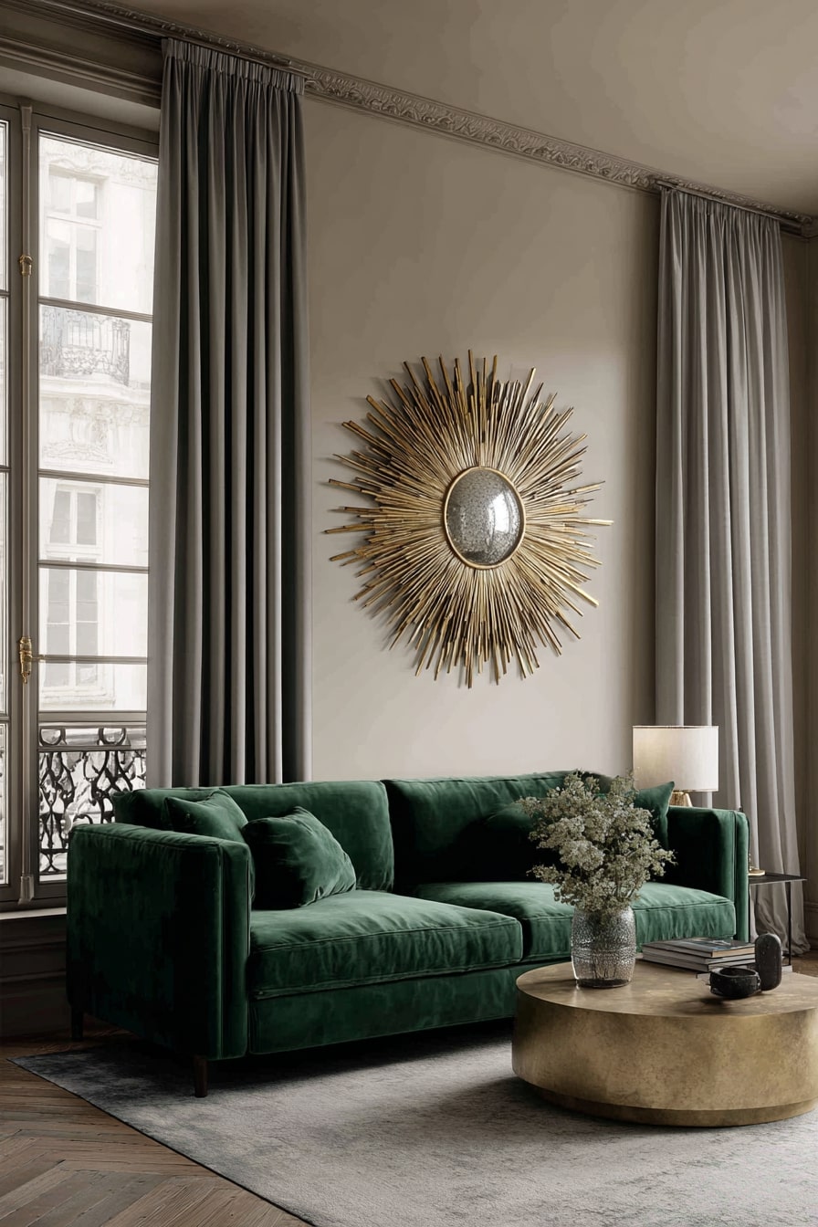 Green Sofas and Sophisticated Depth