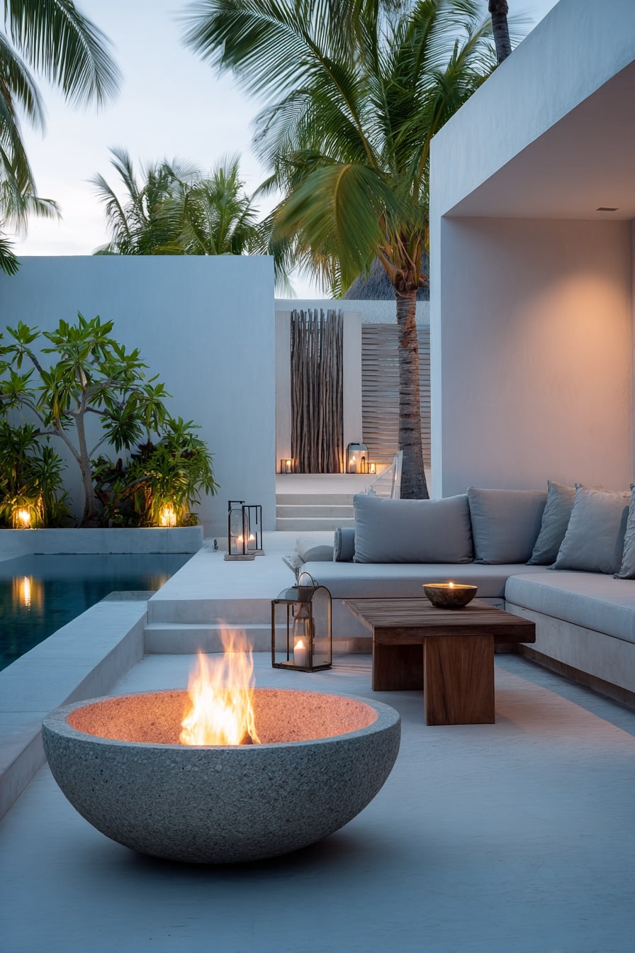 Small Poolside Retreat with Warmth and Elegance