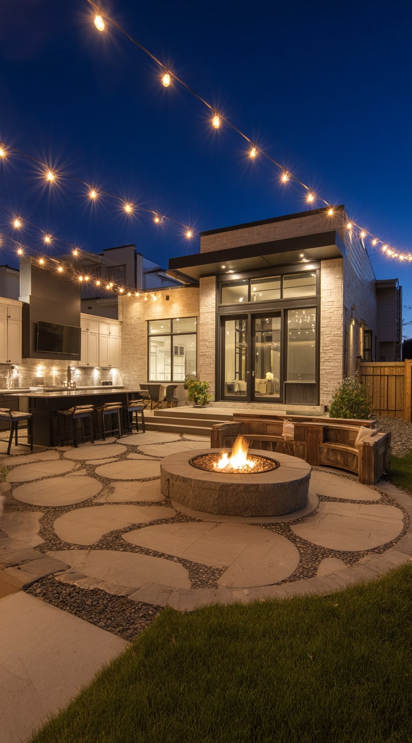 An Outdoor Kitchen with Fire and Festive Glow