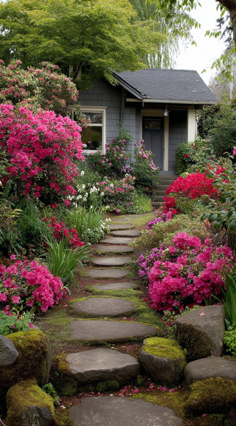 Stone Path Framed by Color and Heuchera’s Subtle Presence