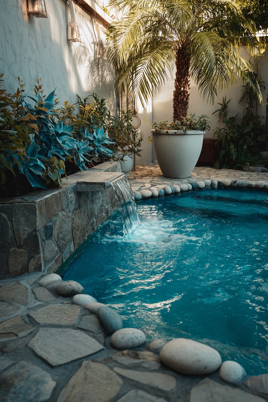 Stone Coping with Natural Waterfall Accent