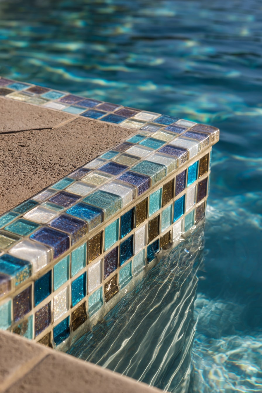 Vibrant Mosaic Tile Coping with a Sparkling Finish