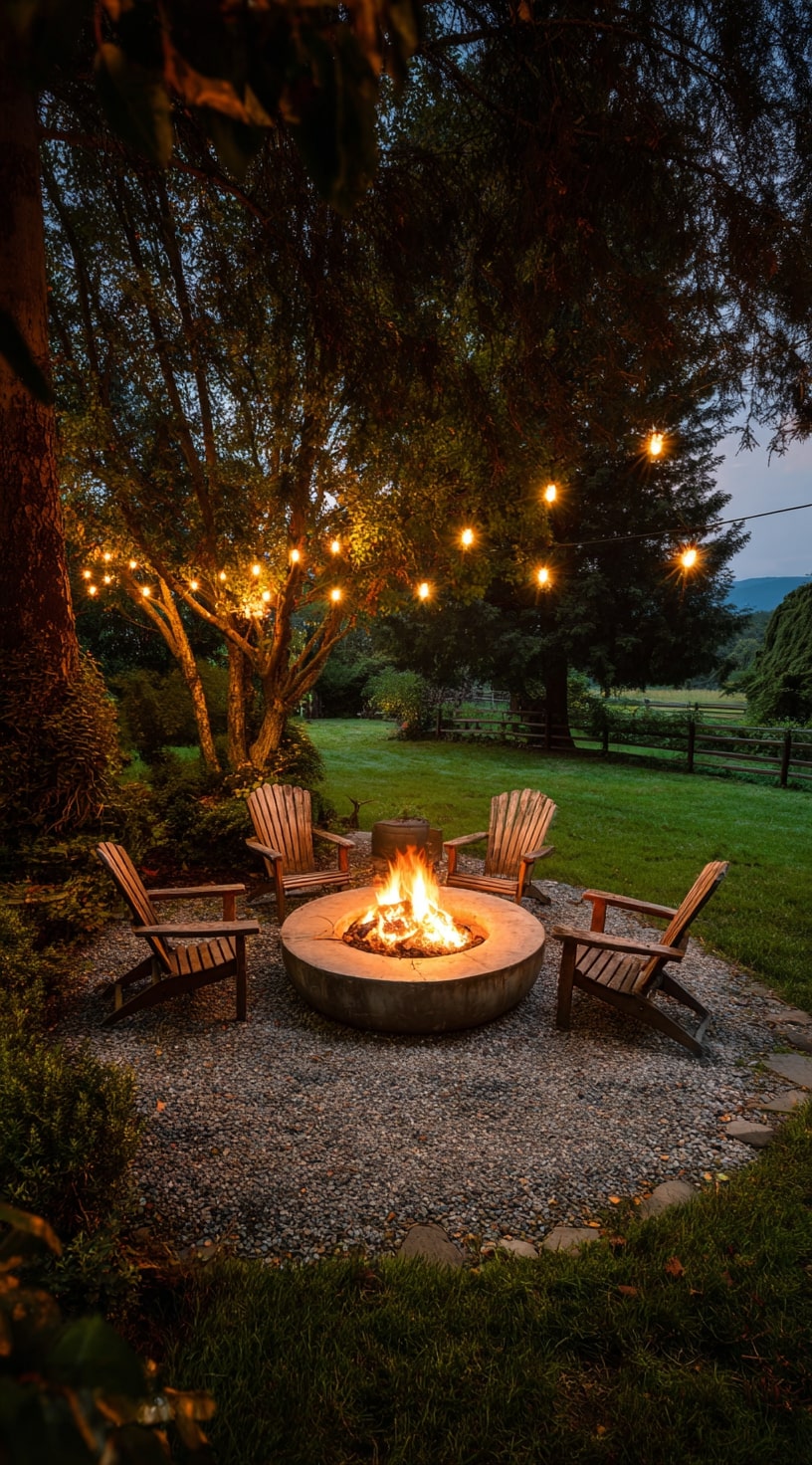 Gravel Patio with Fire Pit Glow