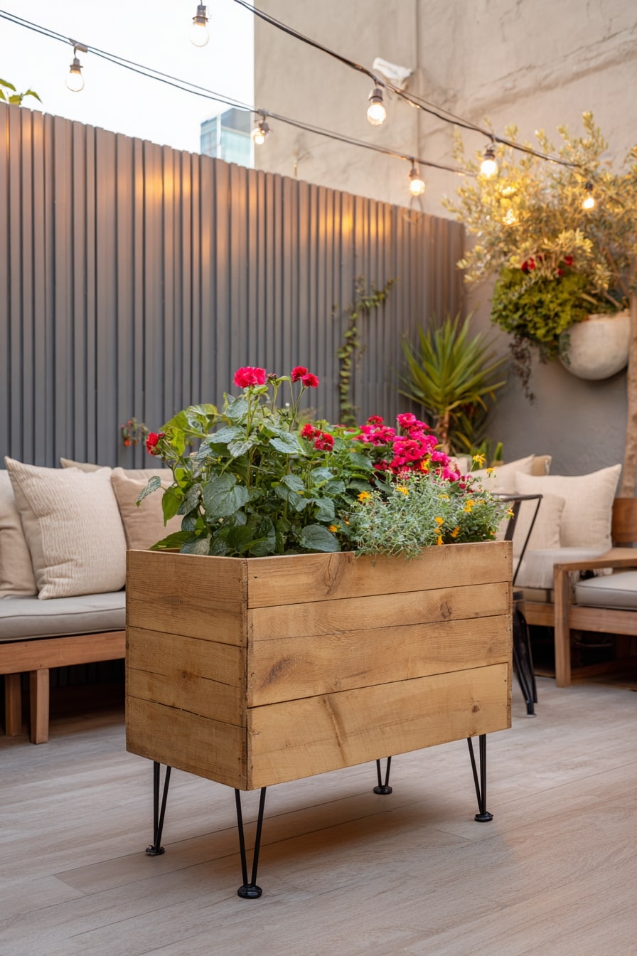 Stylish Wooden Outdoor Planter Box on Raised Legs