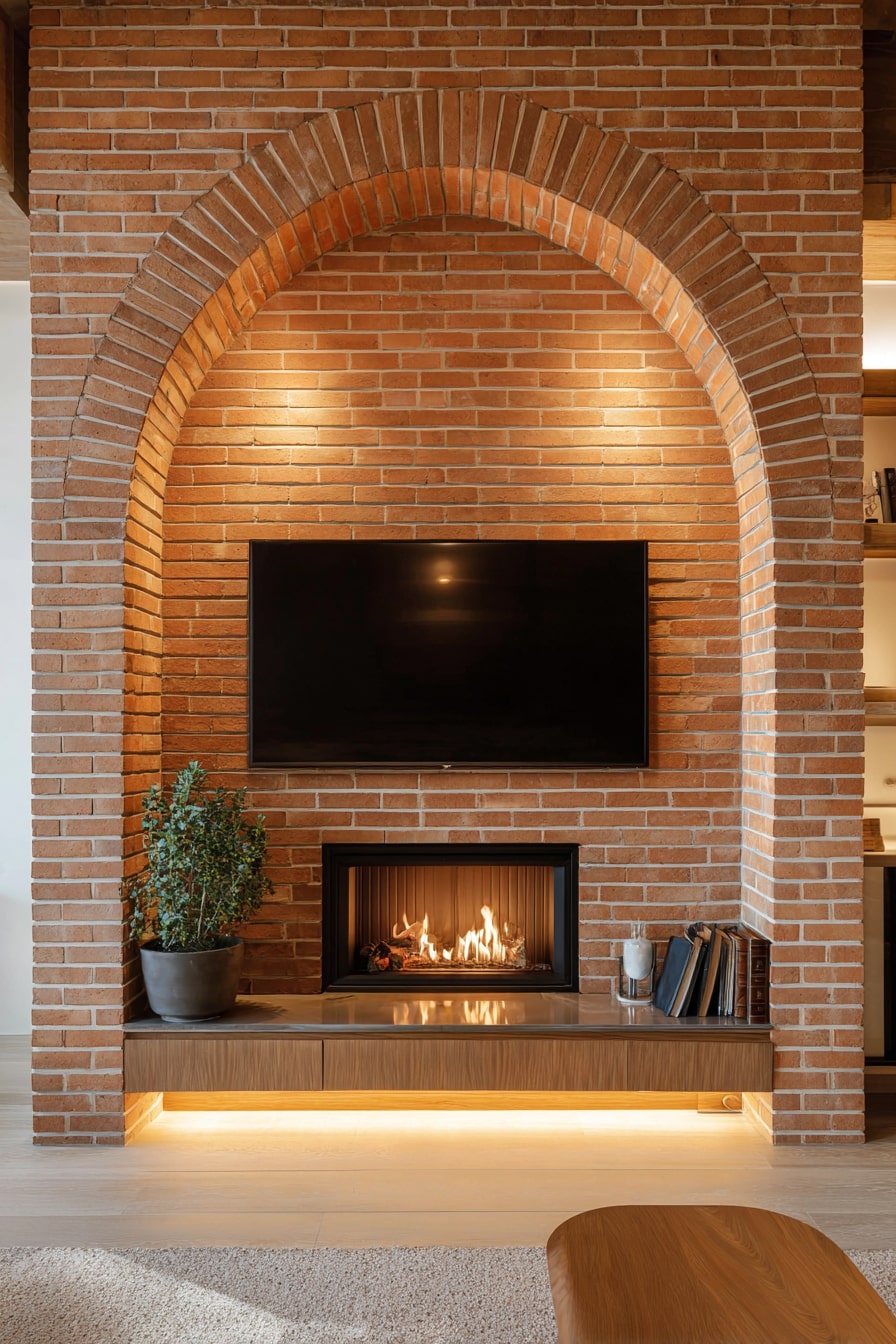 Brick Fireplace with Modern Warmth