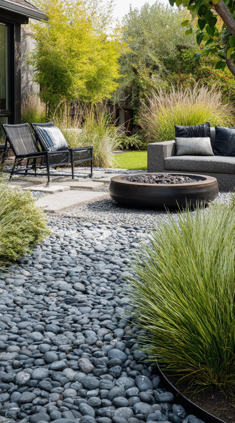 Gravel Seating Area with Modern Fire Pit