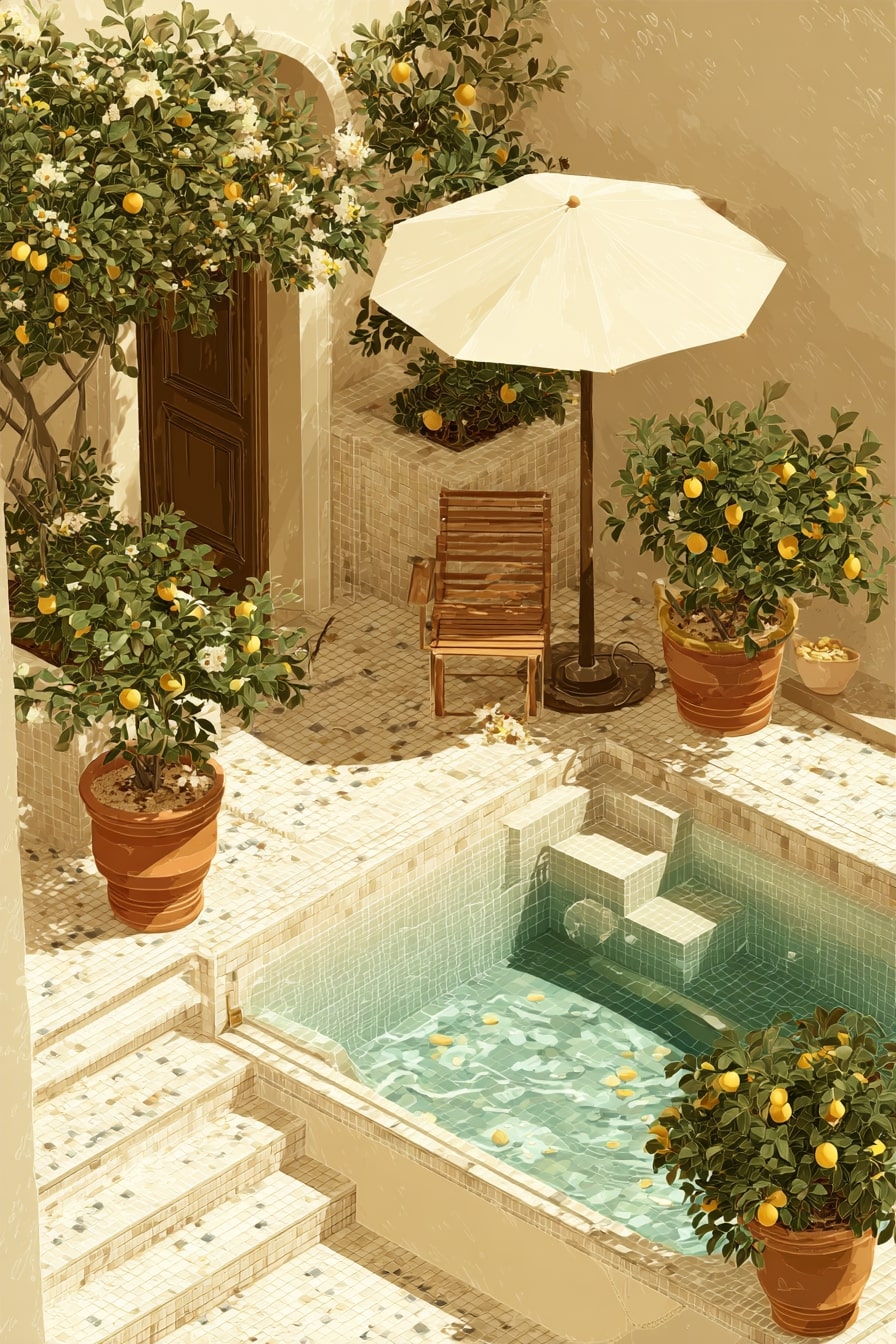 Mediterranean Courtyard with Lemon Grove Pool