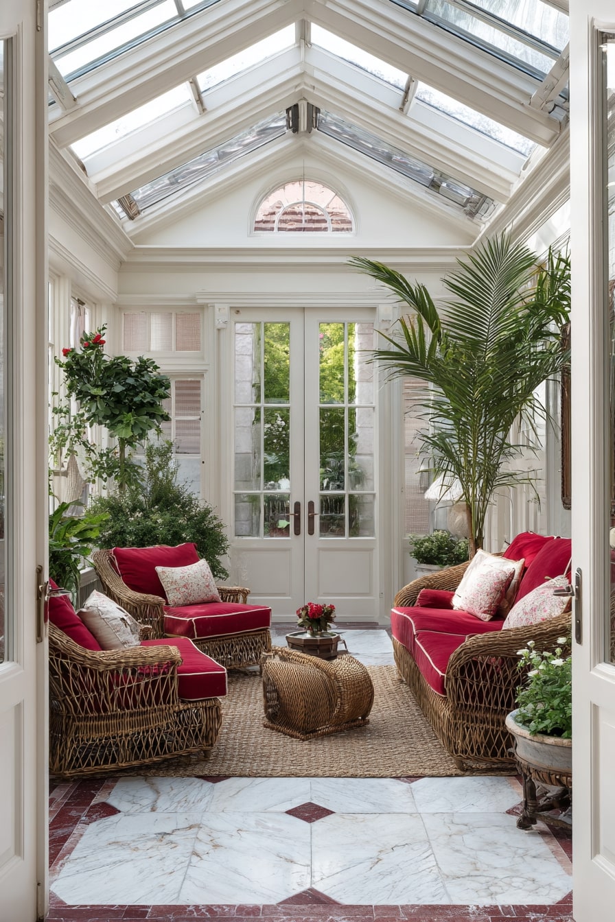 A Sunroom Blending Bold Color with Classic Style