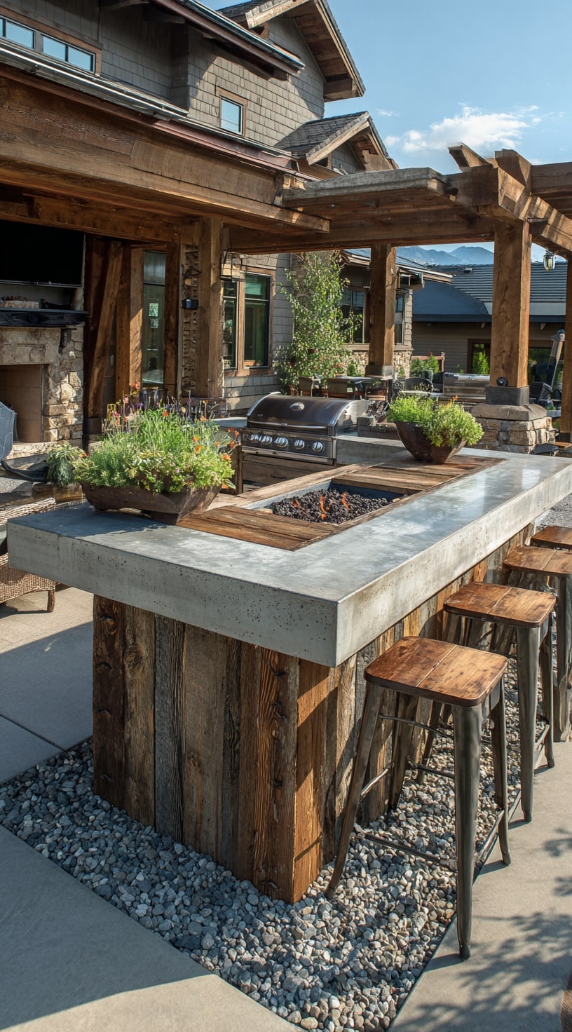 A Rustic Outdoor Kitchen with Modern Touches