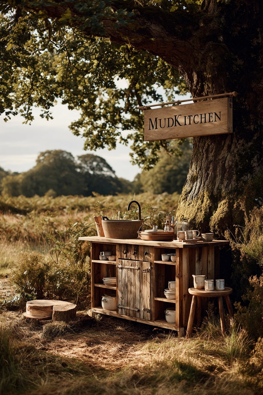 A Nature-Inspired Mud Kitchen with Rustic Appeal
