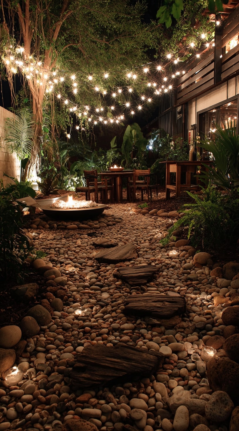 Gravel Walkway with Rustic Charm and Glow