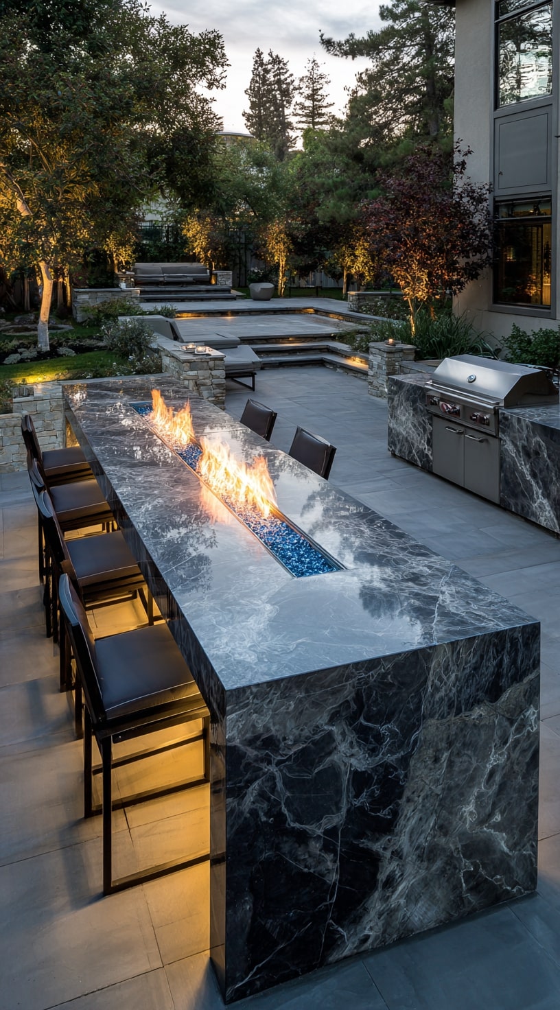A Striking Outdoor Kitchen with Fire and Stone