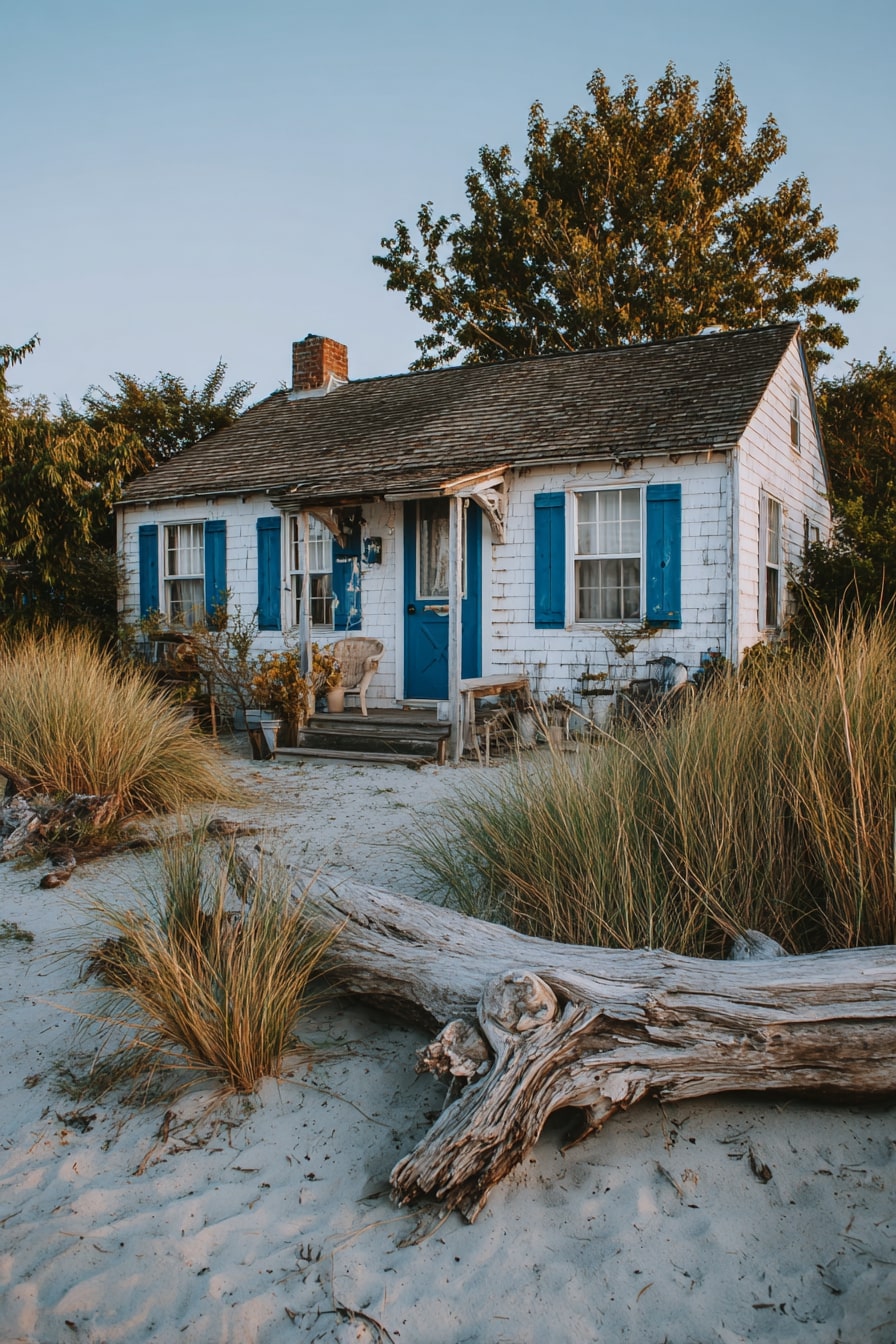 Coastal Cottage Framed by Ornamental Beach Grasses
