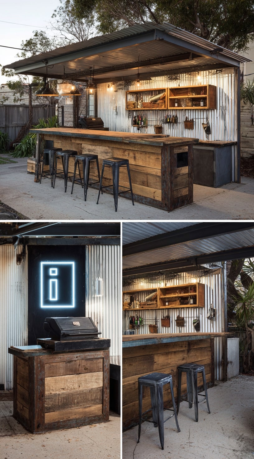 An Industrial Outdoor Kitchen with Rustic Charm