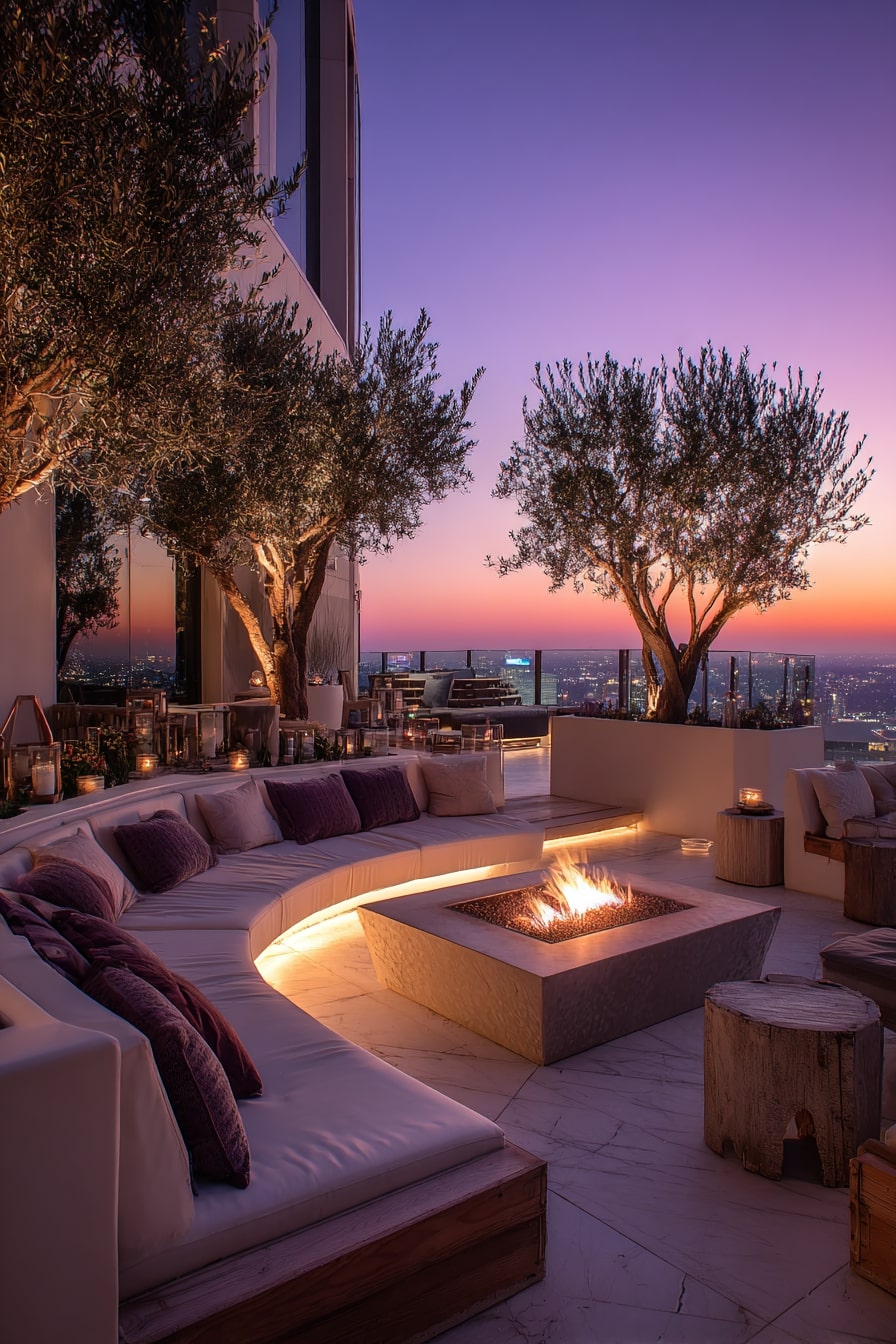 Rooftop Ambiance with Firelight Glow