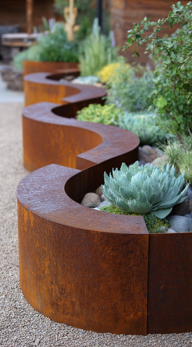 Gravel Beds Shaped with Curved Steel Edging