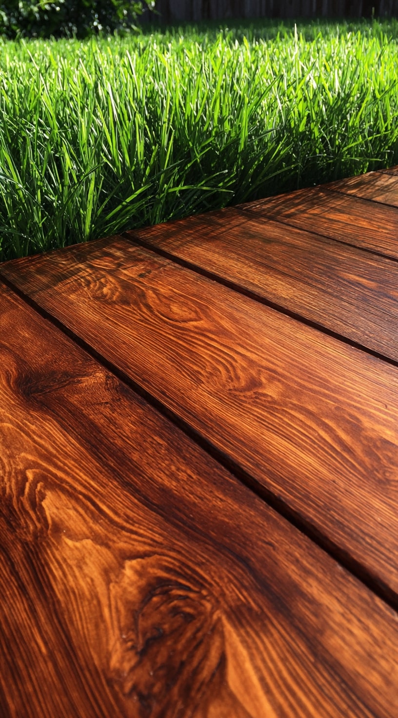 Rich Amber Deck Against Fresh Green Lawn